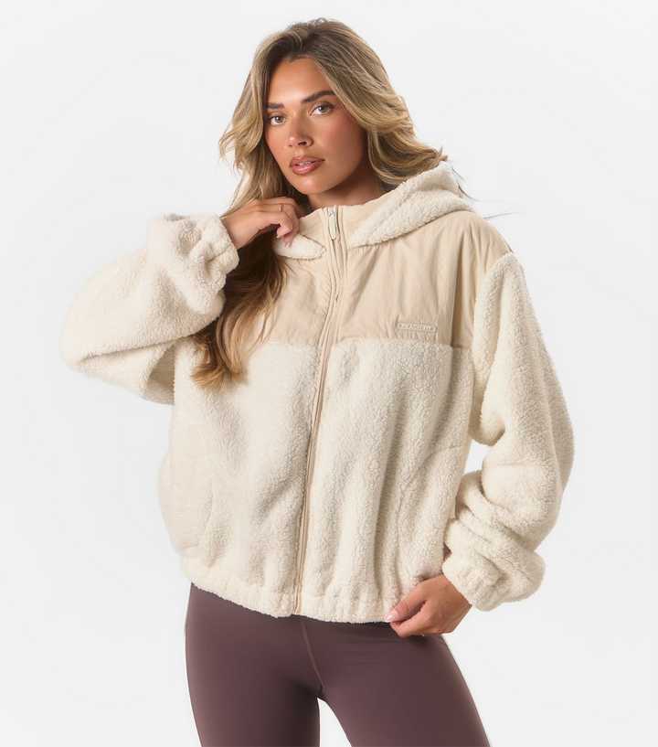 Peach Fit Cream Zip Up Hooded Leona Jacket