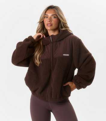 Peach Fit Dark Brown Quarter Zip Hooded Leona Jacket