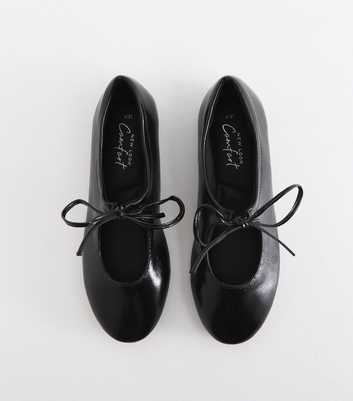 Black Patent Faux Leather Tie Front Mary Jane Flats