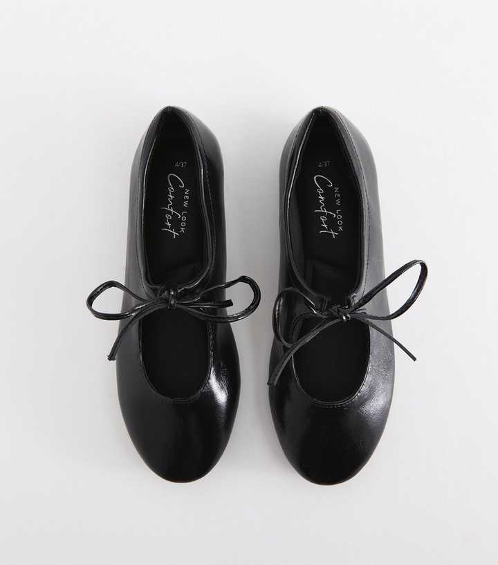 Black Patent Faux Leather Tie Front Mary Jane Flats