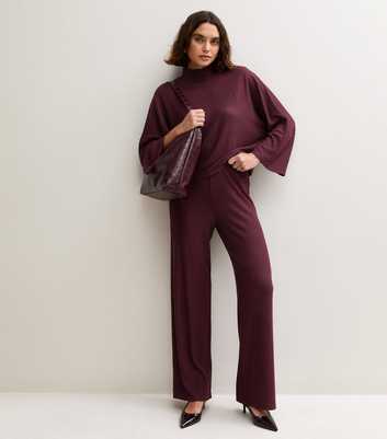 Tall Dark Burgundy Soft Touch Ribbed Trousers