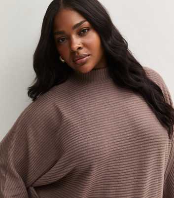 Curves Mink Ribbed Funnel Neck Long Sleeve Top