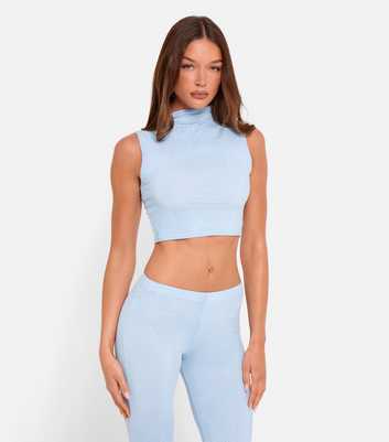 Public Desire Light Blue High Neck Rhinestone Embellished Top