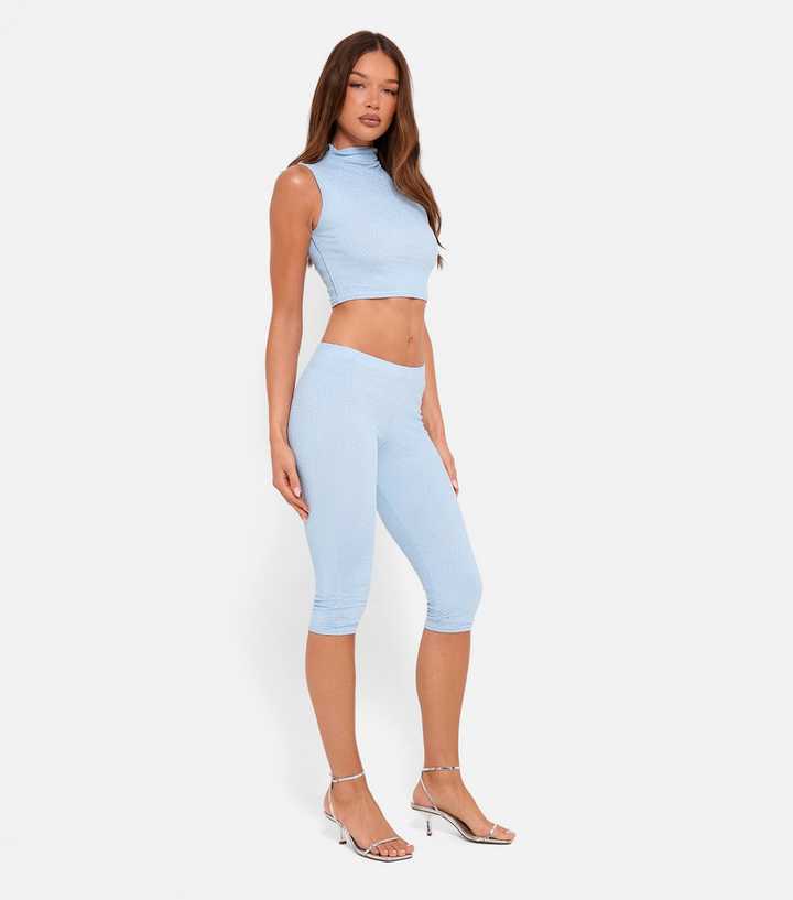 Public Desire Light Blue Rhinestone Embellished Capri Trousers