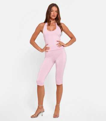 Public Desire Light Pink Rhinestone Embellished Capri Trousers