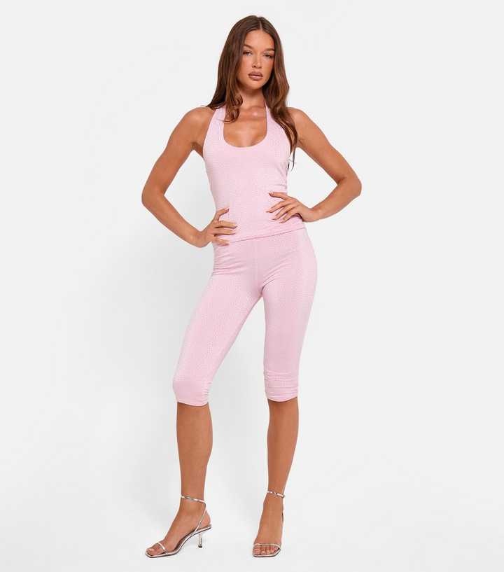 Public Desire Light Pink Rhinestone Embellished Capri Trousers