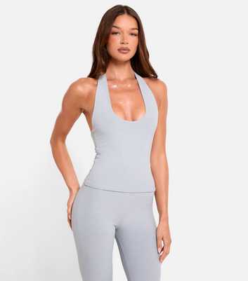 Public Desire Light Grey Scoop Neck Halter Top