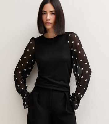Black Soft Touch Polka Dot Sleeve 2 In 1 Top
