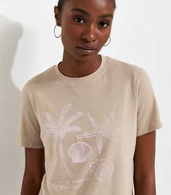 Mink Cotton Palm Shell Print Relaxed T-Shirt