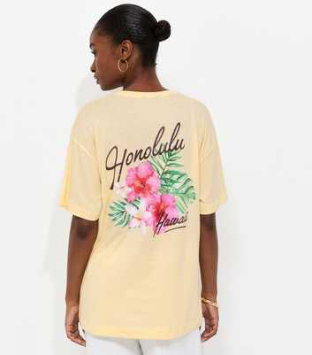 Light Yellow Cotton Honolulu Print Oversized T-Shirt