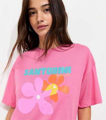 Pink Cotton Santorini Print Oversized T-Shirt