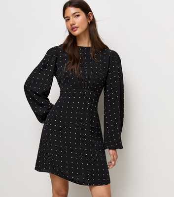 Black Polka Dot Long Sleeve Mini Dress