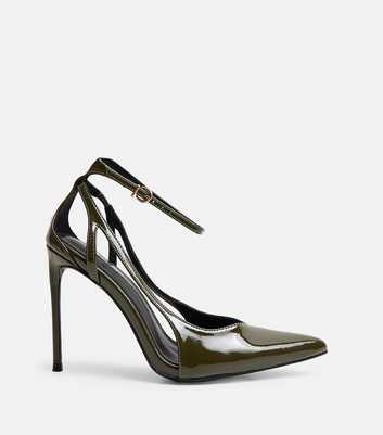 Public Desire Dark Khaki Faux Patent Leather Court Shoes