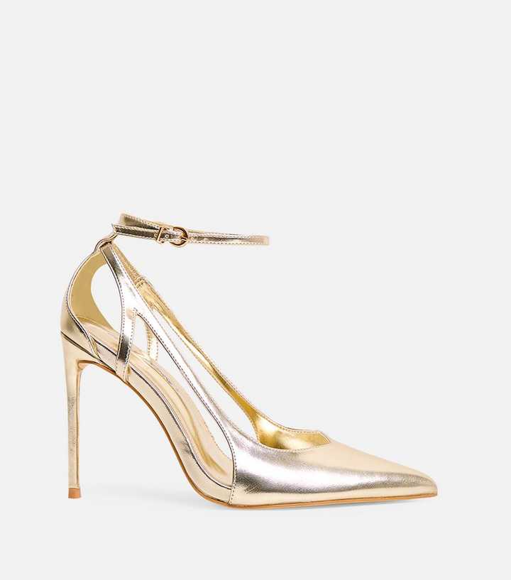 Public Desire Gold Faux Patent Leather Court Shoes