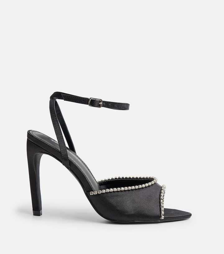 Public Desire Black Satin Caught On Embroidered High Heels