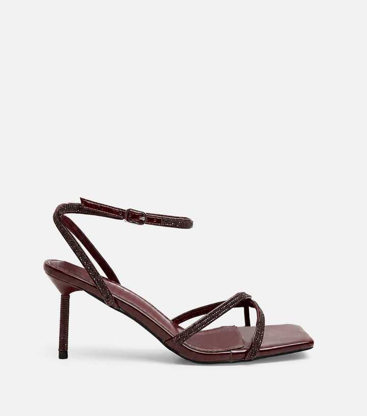 Public Desire Dark Burgundy Diamante Strappy Stiletto Heels