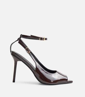 Public Desire Dark Brown Faux Patent Leather Chiara Ankle Strap Heels