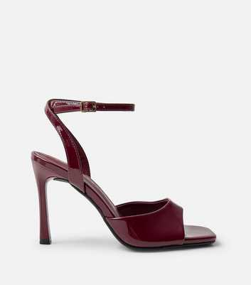 Public Desire Dark Burgundy Faux Patent Leather Peep Toe Heels