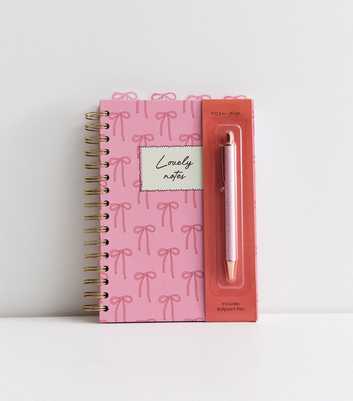 Pink Bow Print Lovely Notes Notebook and Pen Set