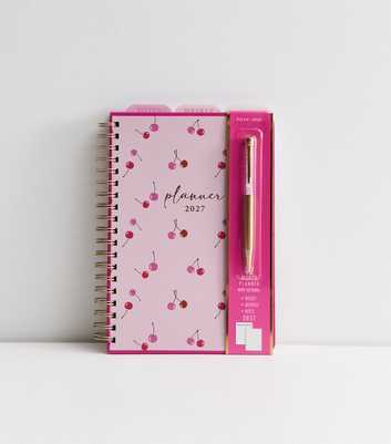 Pink Cherry Print Weekly Planner and Pen Set