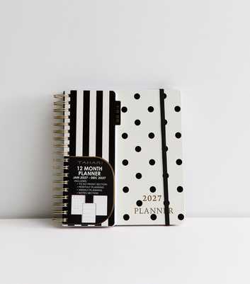 Black Striped Polka Dot 12 Month Planner