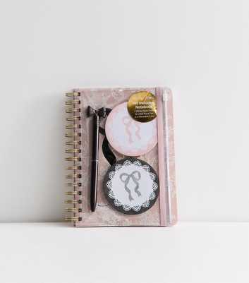 Pink Lace Print Bow Notebook and Pen Set