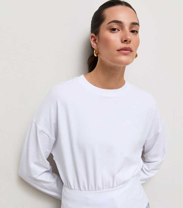White Cotton Rich Long Sleeve Wide Waistband Top