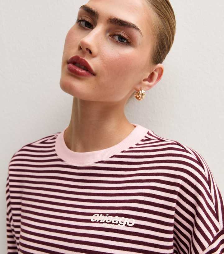 Premium Pink Cotton Striped Chicago Long Sleeve T-Shirt