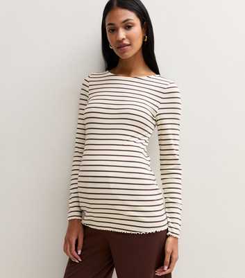 Maternity Cream Cotton Rich Horizontal Stripe Babylock Top