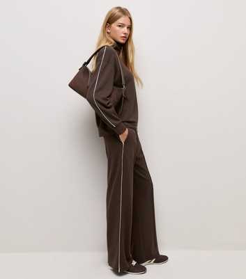 Premium Brown Side Piping Wide Leg Joggers