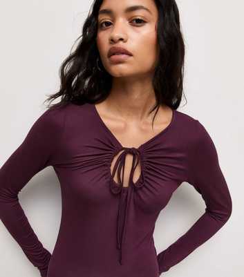 Burgundy Tie Keyhole Long Sleeve Top