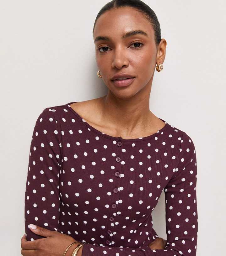 Red Cotton Rich Spot Print Button Front Top
