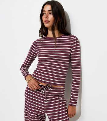 Red Cotton Rich Striped Long Sleeve Baby Tee Top
