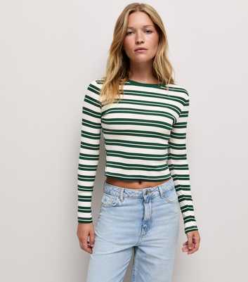 Green Cotton Rich Striped Long Sleeve Baby Tee T-Shirt