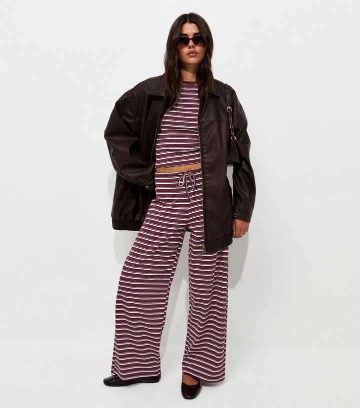 Red Cotton Rich Striped Wide Leg Drawstring Trousers