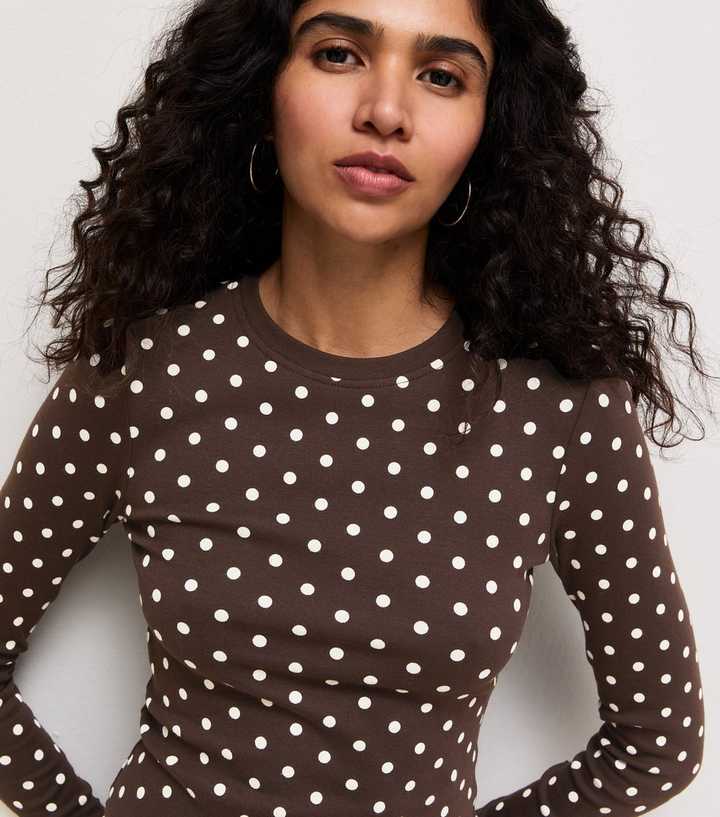 Brown Cotton Rich Polka Dot Long Sleeve Baby Tee