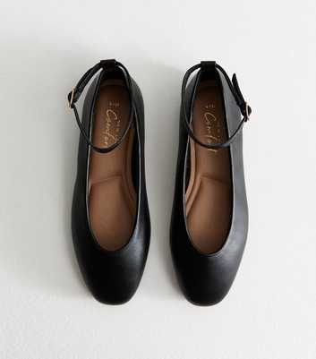 Black Faux Leather Ankle Strap Ballet Flats
