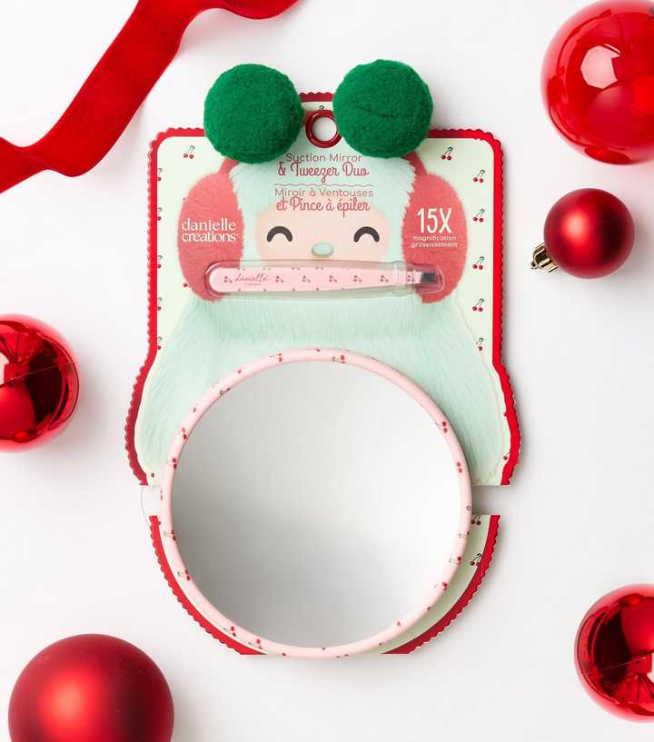 Danielle Creations Pink Xmas Mirror and Tweezer Set