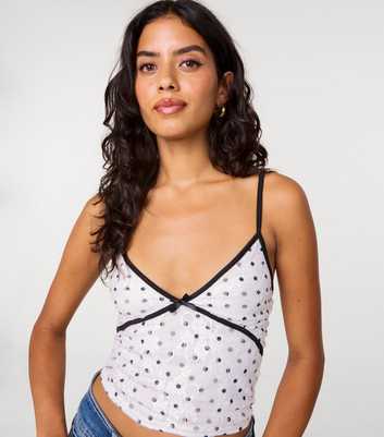 Pink Vanilla Off White Polka Dot Lace Cami Top