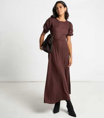 Arch Brown Puff Sleeve Midi Dress