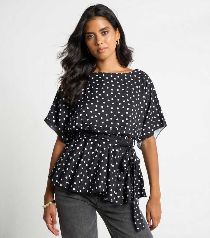 Arch Black Polka Dot Peplum Batwing Top