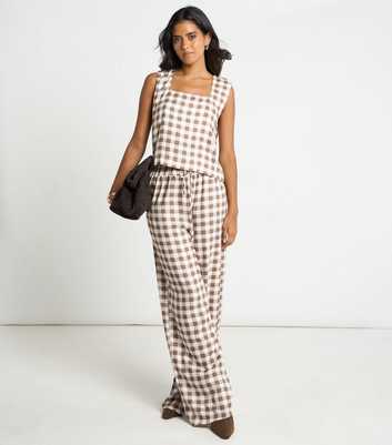 Arch Brown Gingham Wide Leg Trousers