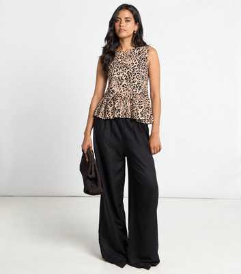 Arch Brown Animal Print Peplum Sleeveless Top
