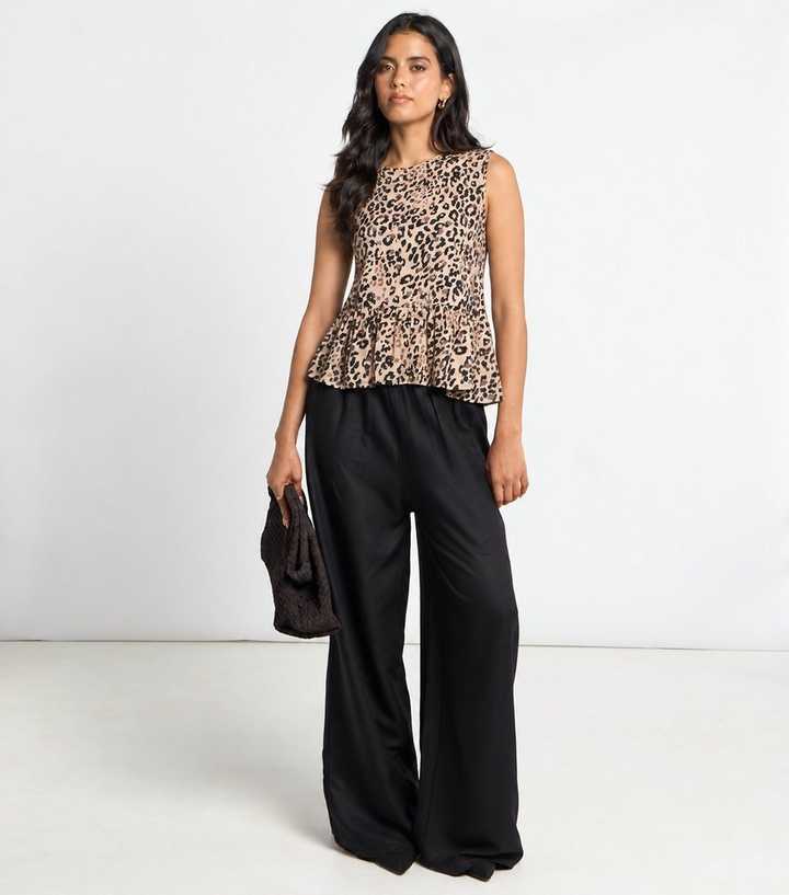 Arch Brown Animal Print Peplum Sleeveless Top