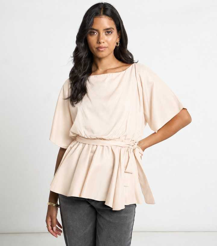 Arch Light Yellow Draped Peplum Batwing Top