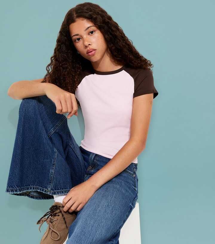 Girls Light Pink Raglan Sleeve T-Shirt