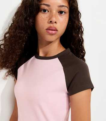 Girls Light Pink Raglan Sleeve T-Shirt