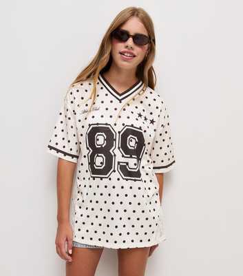 Girls Cream 89 Spot Print Lace Insert Football Top