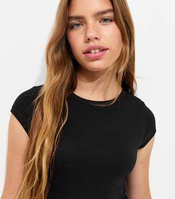 Girls Black Cotton Rich Cap Sleeve Crop T-Shirt