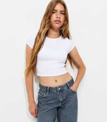 Girls White Cotton Rich Cap Sleeve Crop T-Shirt